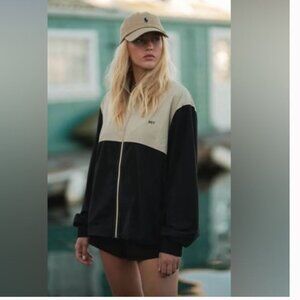 SET Active Nylon Track Black and Tan Jacket Full Zip Sz S